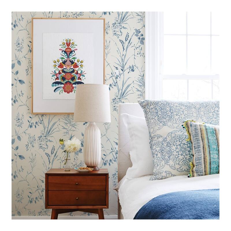 Brewster Mariko Blue Botanical Wallpaper - 20.5 x 396 x 0.025