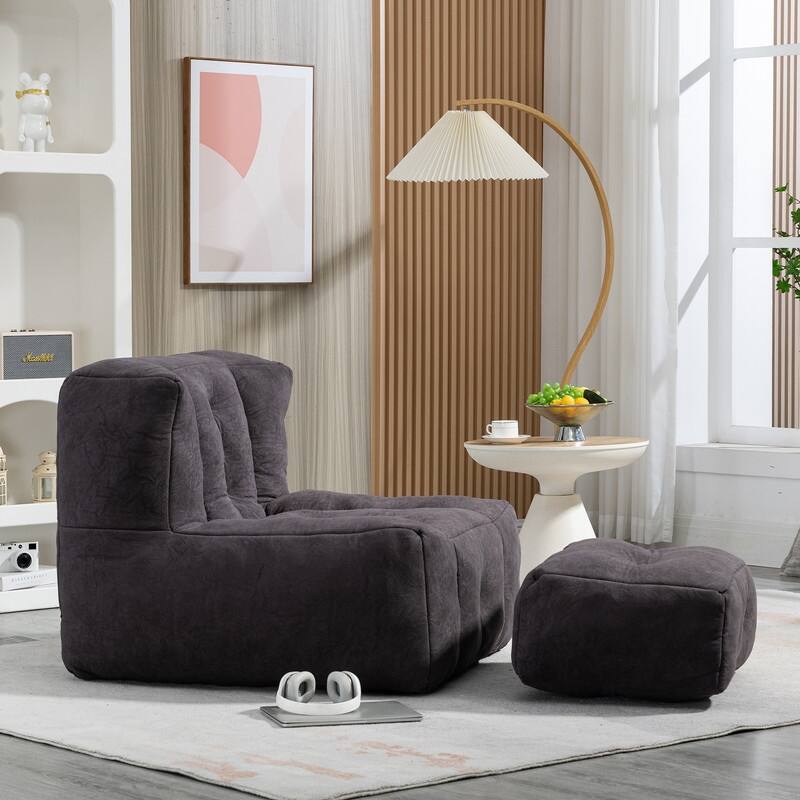 Fluffy Bean Bag Beanbag Chair with Memory Foam and Footrest