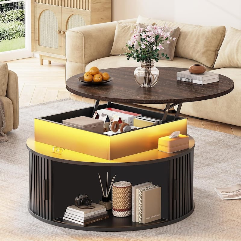 Lift Top Coffee Table 3-Tier Round Coffee Table Storage Center Table