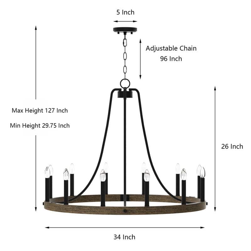 Acroma 12-light Farmhouse Modern Wagon Wheel Chandelier Candle Dining Room Lighting - 34''