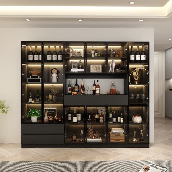 Sleek Modular Curio Wine Cabinet Storage Solution with Glass Doors - Bed  Bath & Beyond - 37991212
