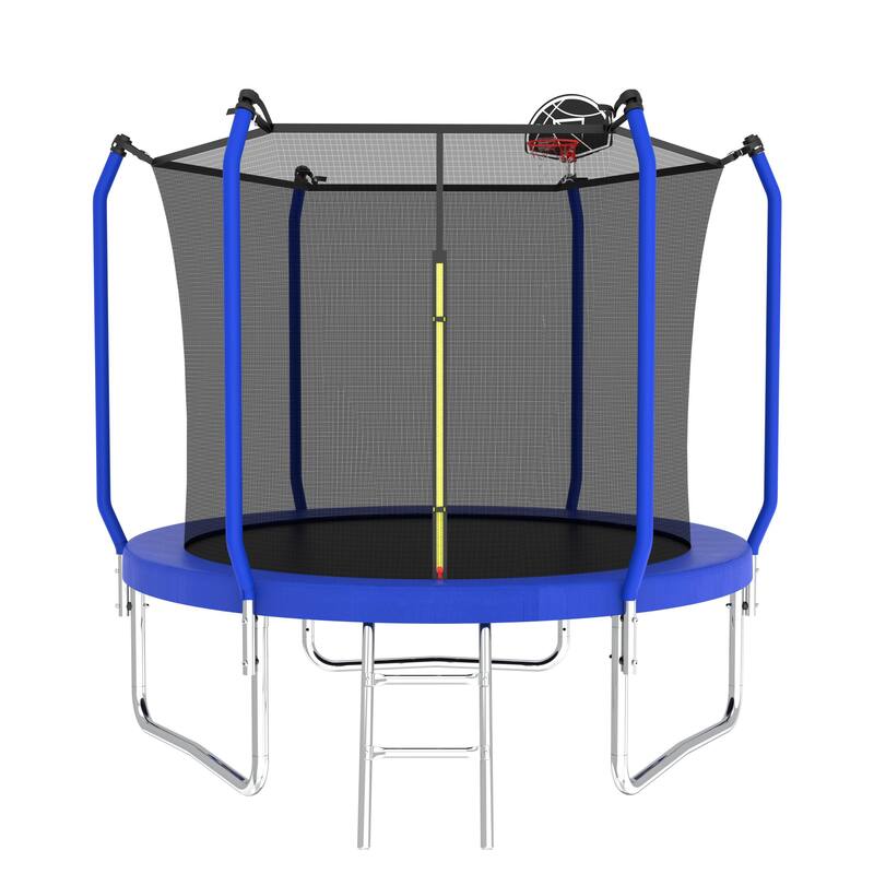 Reinforced Trampoline - Basketball Hoop, Safety Enclosure, ASTM Approved - Blue - 120.08