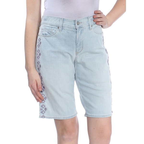 NYDJ Womens Light Blue Embroidered Tummy Control Denim Short Size: 4