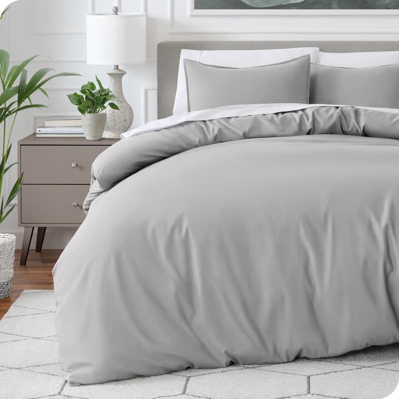 Bare Home Soft Hypoallergenic Microfiber Duvet Cover and Sham Set - Light Grey - King