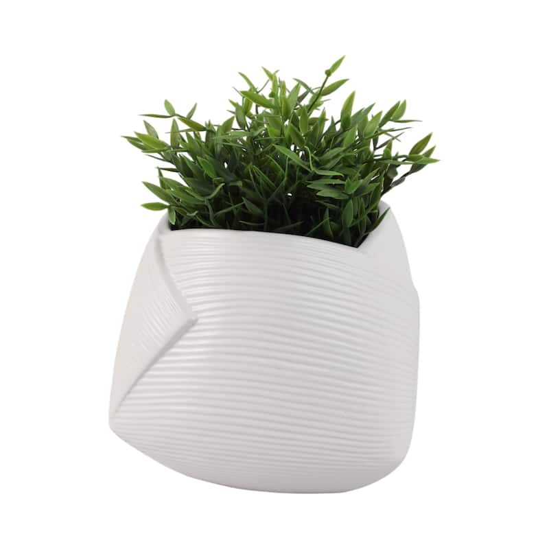 Stoneware Planter Pot Modern Texture Design Home Garden Use - 7" White - 8" x 8" x 7"