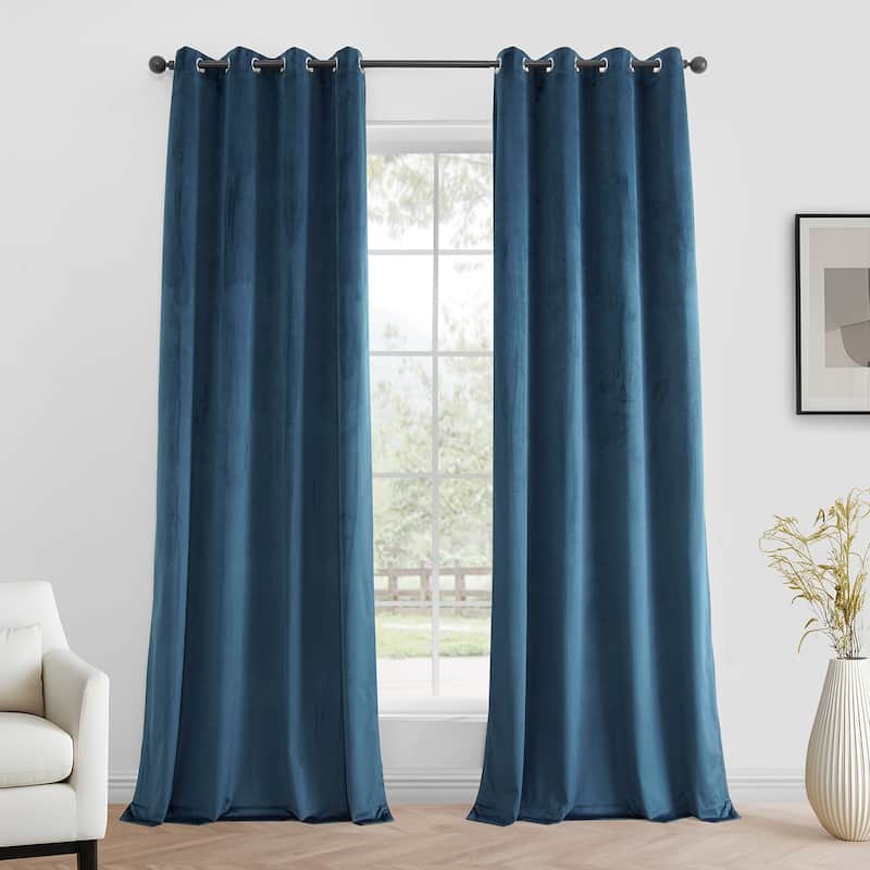 Exclusive Fabrics Simply Velvet Grommet Room Darkening Curtains for Bedroom & Living Room Curtains Pair (2 Panels)) - 50 X 96 - Dark Blue