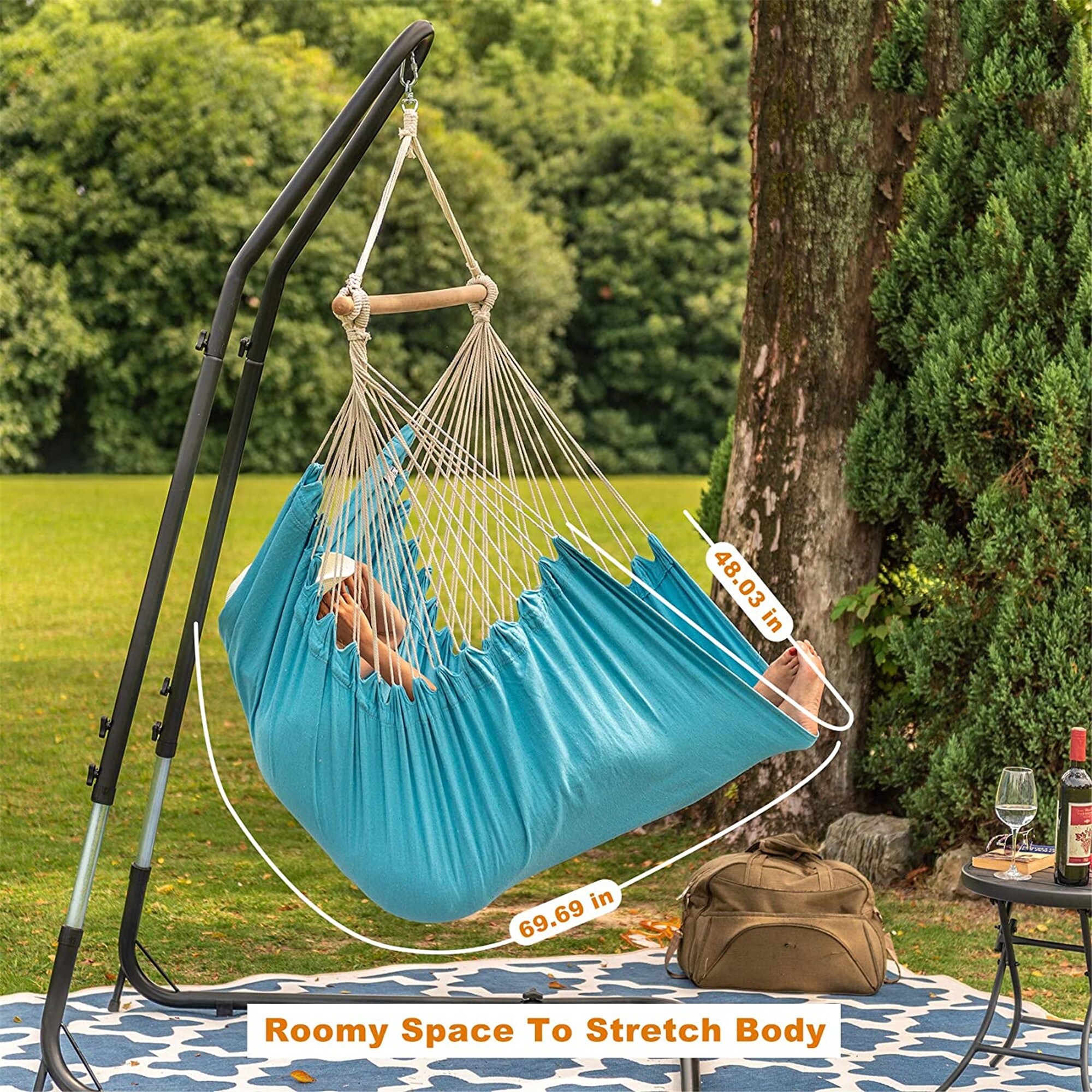 300LBS Hammock Chair Swing Chair Hanging Cotton Rope Home Garden Patio w/ Seat