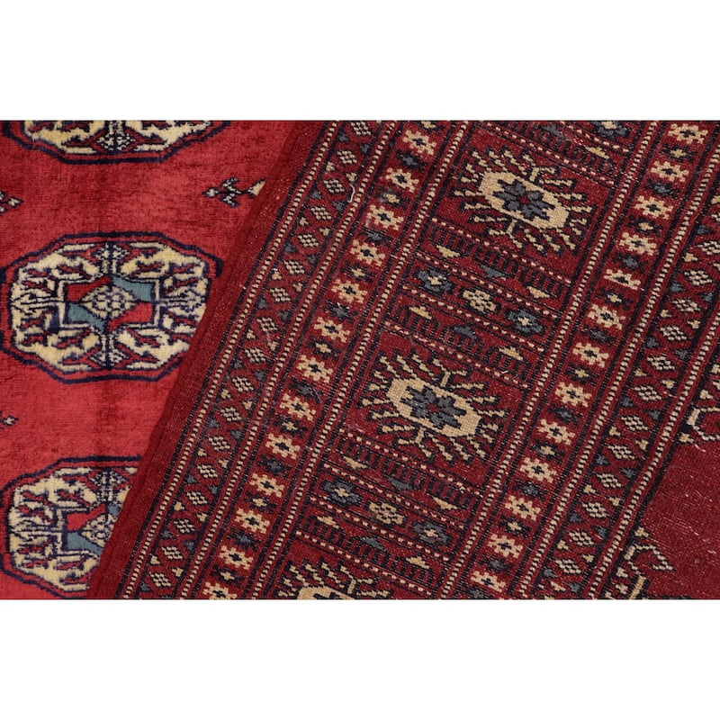 Tribal Bokhara Underwood Red/Blue Hand Knotted Wool Rug - 4'1'' x 6'1''