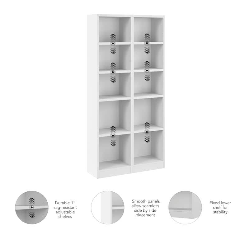Bush Furniture Universal 17W Narrow 5 Shelf Bookcase - Set of 2
