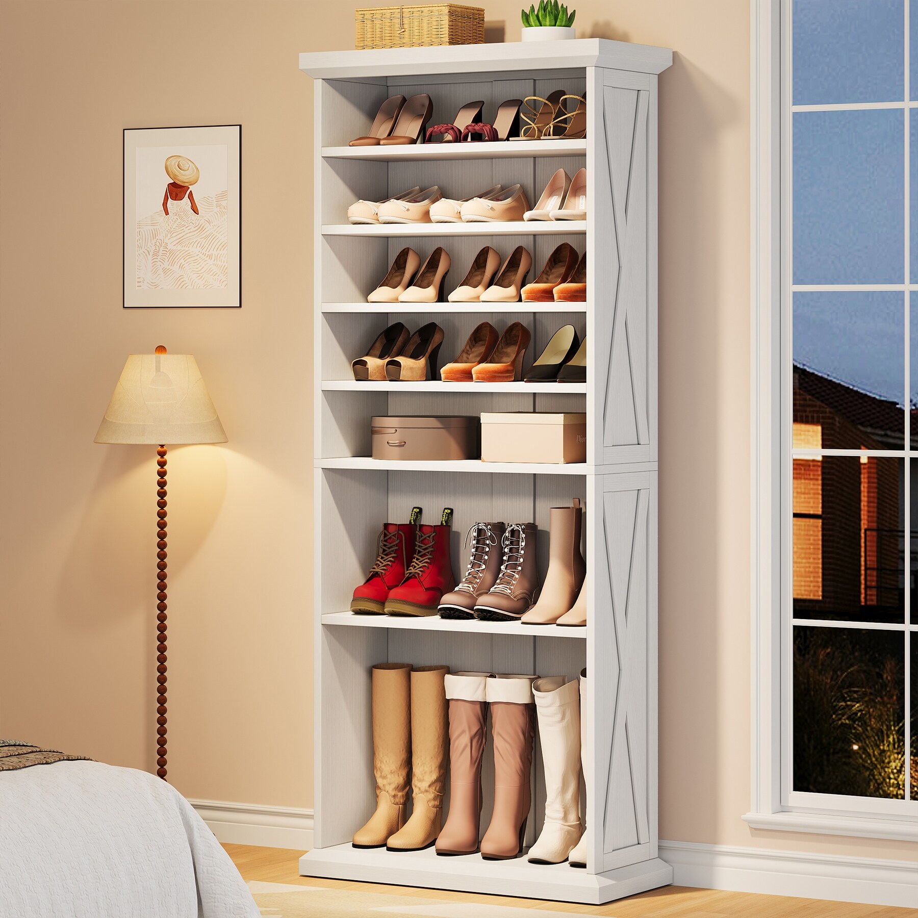 30 Pairs Tall Shoe Cabinet, 10 Tiers Wooden Shoe Storage Rack for