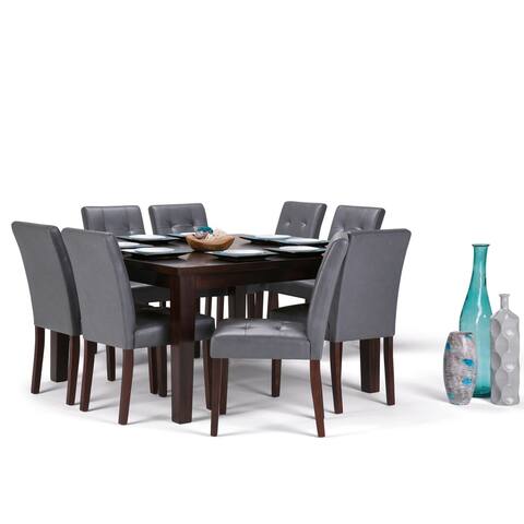 WYNDENHALL Jefferson Contemporary 9 Pc Dining Set with 8 Upholstered Dining Chairs and 54 inch Wide Table