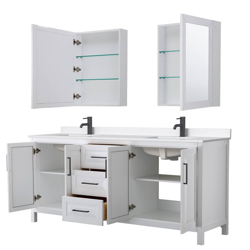 Daria 80-inch Double Vanity, Single Hole Quartz Top, Med Cabinets
