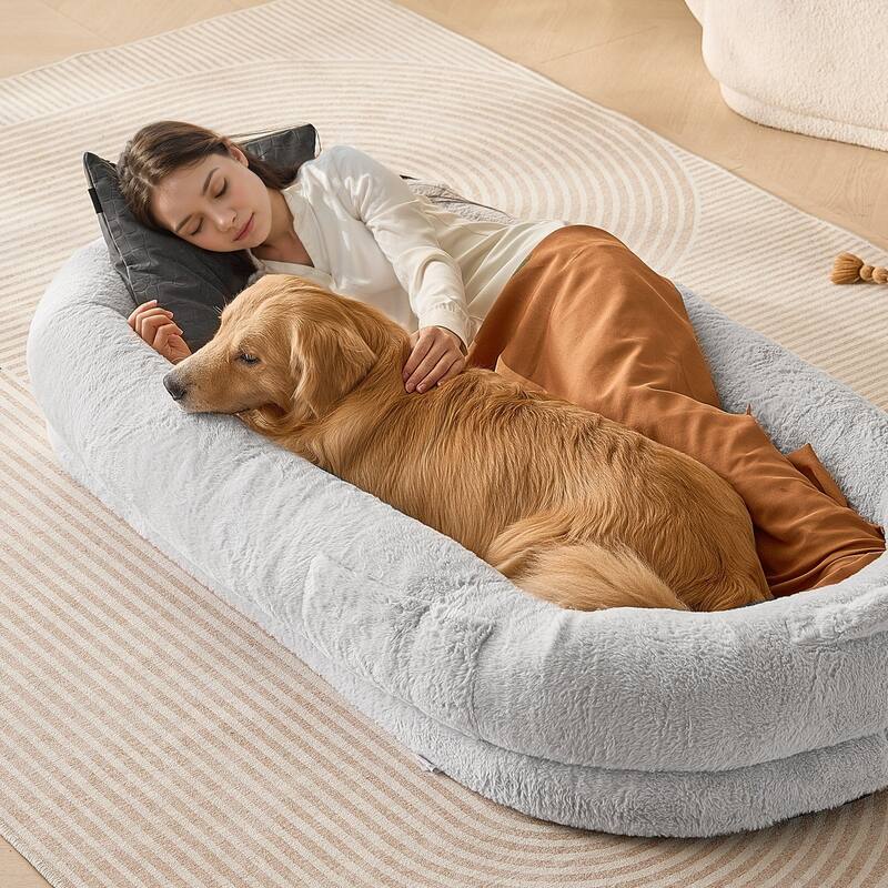 Grey Polyester Portable Large Human Size Dog Bed Suitable for Any Room
