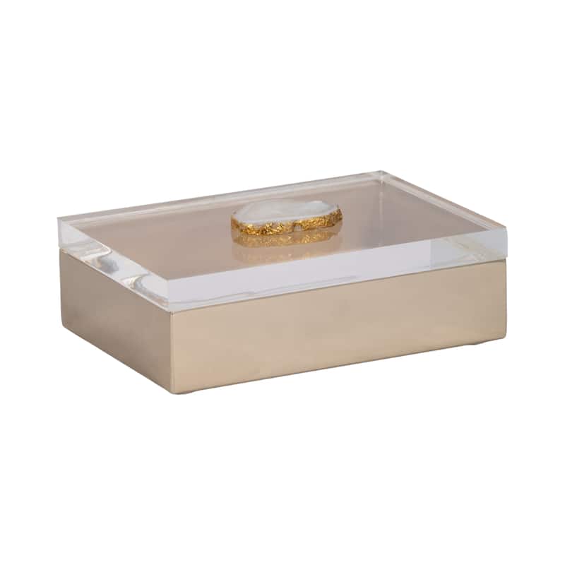 Sagebrook Home 7x5 Metal Multi Storage Decor Box Acrylic Lid Agate Knob - 7" x 5" x 2"