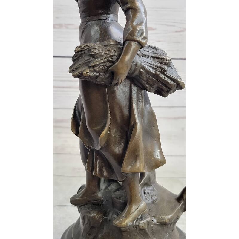 Peasant Farmer Girl W/ Rake Harvest Bronze Statue Sculpture Figure Desmure 12 Inches X 6 Inches