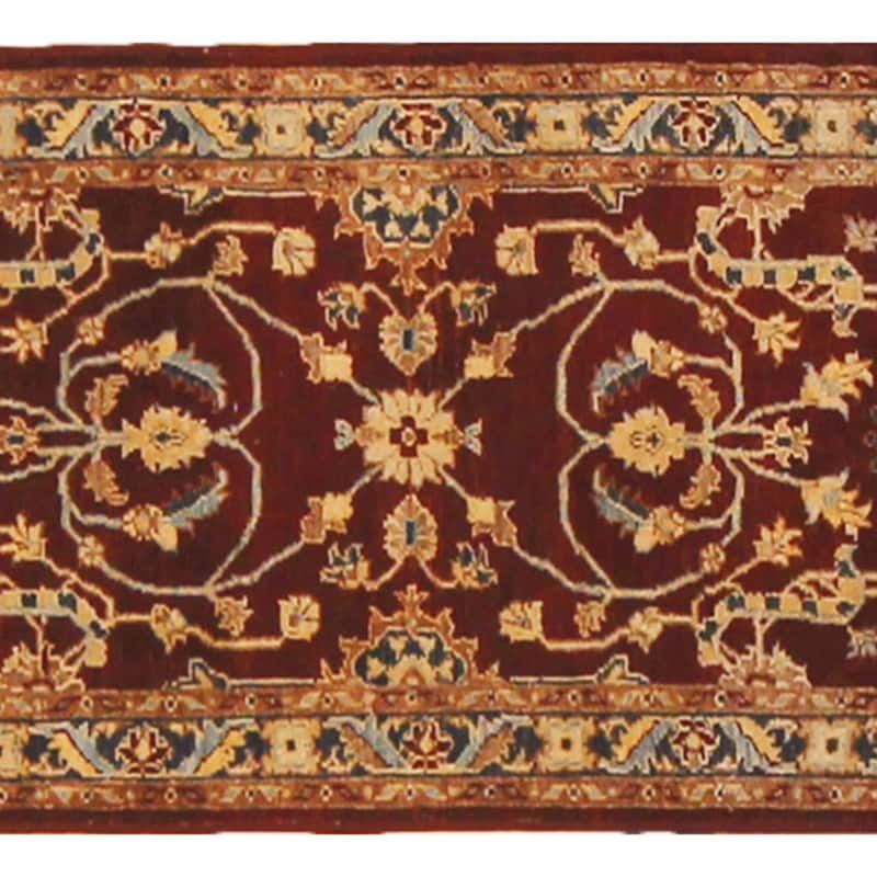 Shabby Chic Ziegler Paul Red Blue Hand-Knotted Wool Runner - 2'5'' x 11'8''