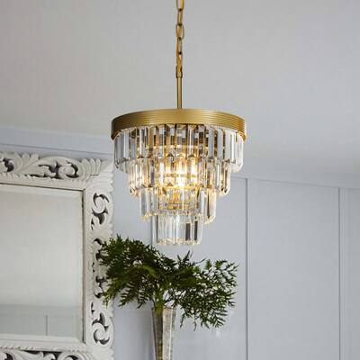 3-Light 13" Cone Shape 4-Tier Crystal Chandelier