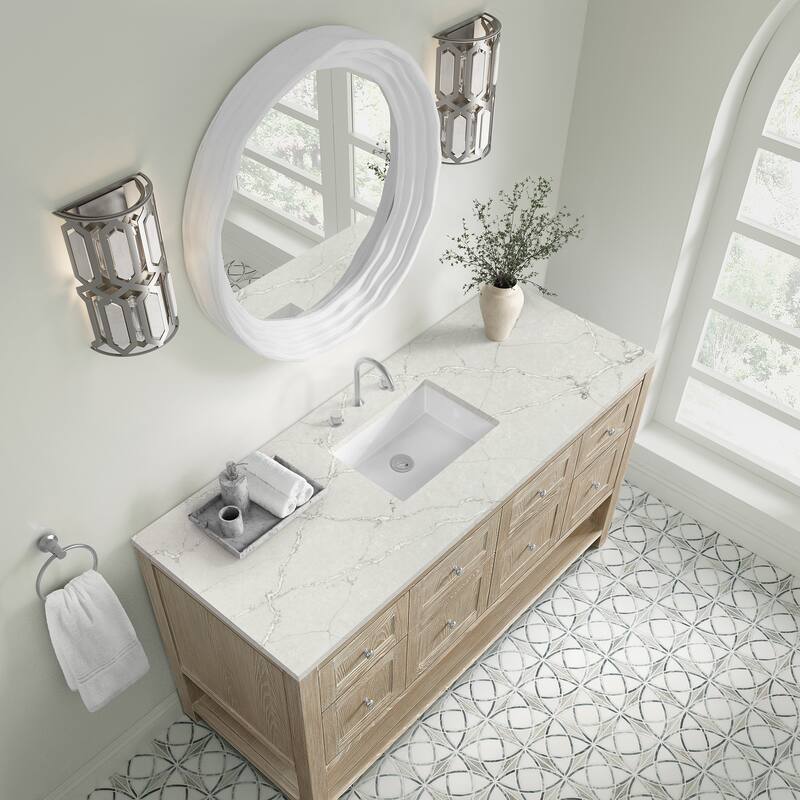 Breckenridge 60" Single Vanity, Whitewashed Oak - 60S - Victorian Silver