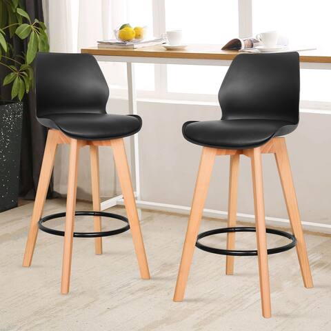 26" Swivel PU Leather Upholstered Counter Height Barstools with Wood Legs, Set of 2