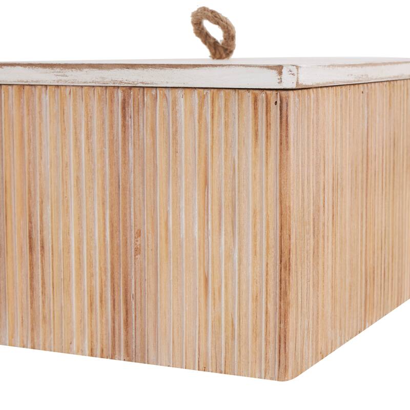 Brown or Cream Wooden Box with White Washed Wood Lids (Set of 2)