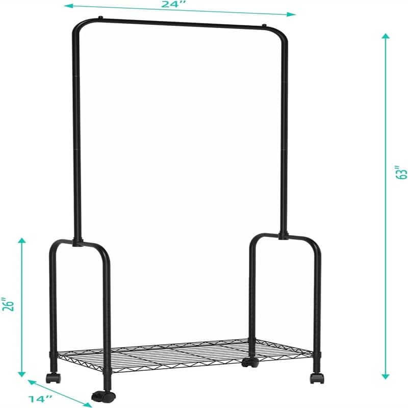 Rolling Clothes Rack 23.6 Inch Garment Rack - 13.8"D x 23.6"W x 65"H