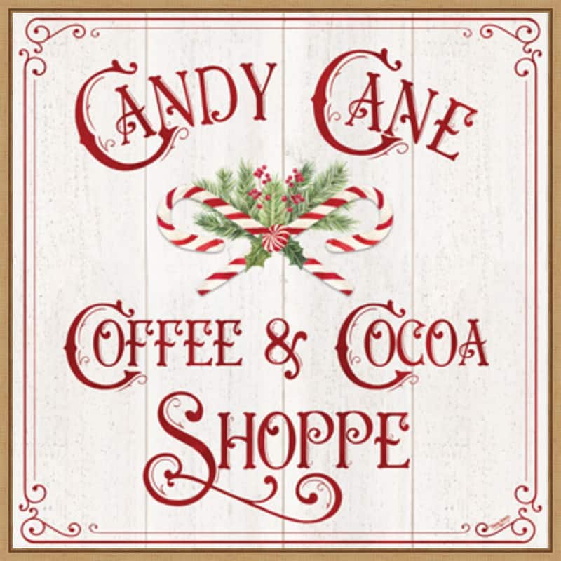 Vintage Christmas Signs I-Candy Cane Coffee by Tara Reed Canvas Art Framed - 22 x 22 in