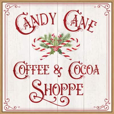 Vintage Christmas Signs I-Candy Cane Coffee by Tara Reed Canvas Art Framed - 22 x 22 in