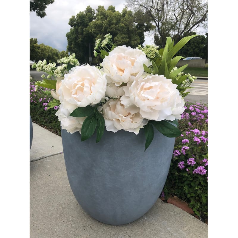 Durx-litecrete Lightweight Concrete Modern Seamless Round Cement Color Planter-Medium - 13.8'x13.8'x11.8'