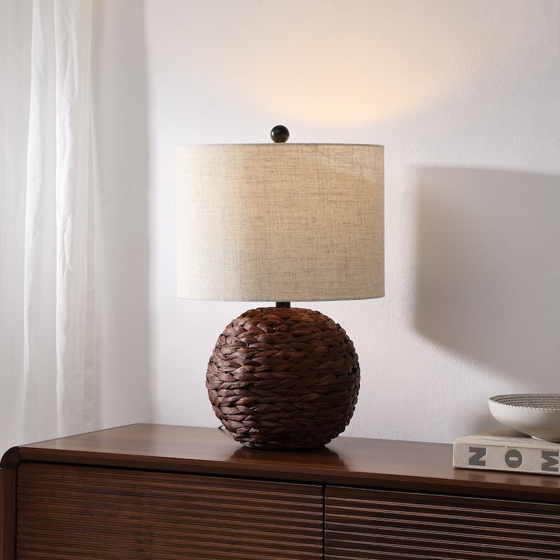 Camilo 21.5" Modern Coastal Woven Rattan Globe LED Table Lamp - Dark Brown
