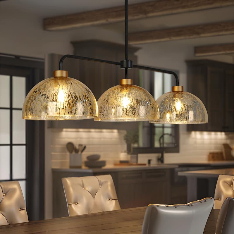 Vespa Modern Glam 3-Light Linear Dome Mercury Glass Chandelier for Dining Room - 44.9"W x 11.8"D x 22.8" - 72.8"H