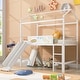 preview thumbnail 23 of 31, Metal House Bed Twin Size Loft Bed for Kids with Slide, Blackboard, Ladder Mosquito Net Brackets and Roof, Fun Platform Bed Black+Red - Twin
