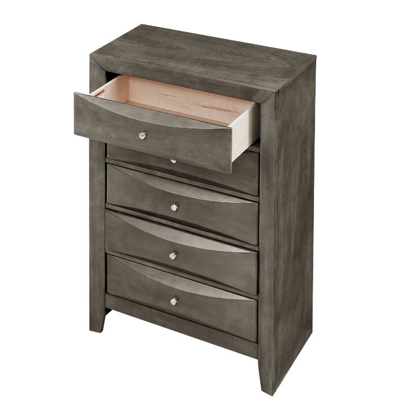 5-Drawer Wooden Bedroom Chest - 48" - Gray