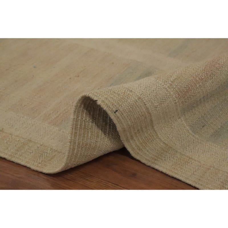 Hand Woven Oriental 100% Wool Carpet Southwestern Tribal Beige & Ivories Kilim Area Rug - 12' 10'' X 9' 10''