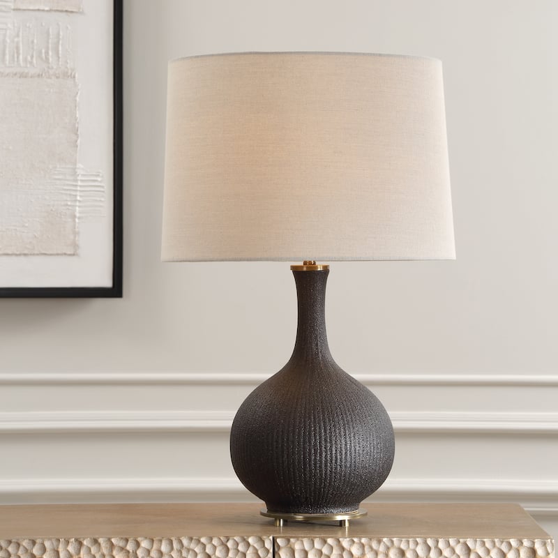 Uttermost Rimini Black Glaze Table Lamp - 24.25" H X 15" W X 15" D