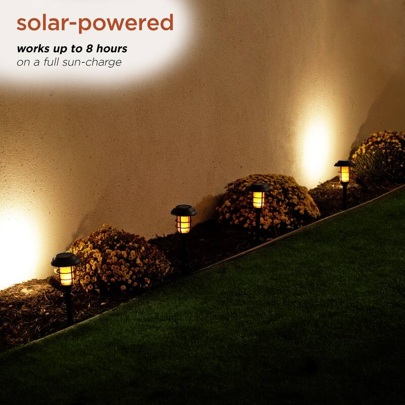 Alpine Corporation 17" Tall Outdoor Solar Powered Pathway LED Torch Light Stakes (Set of 6)