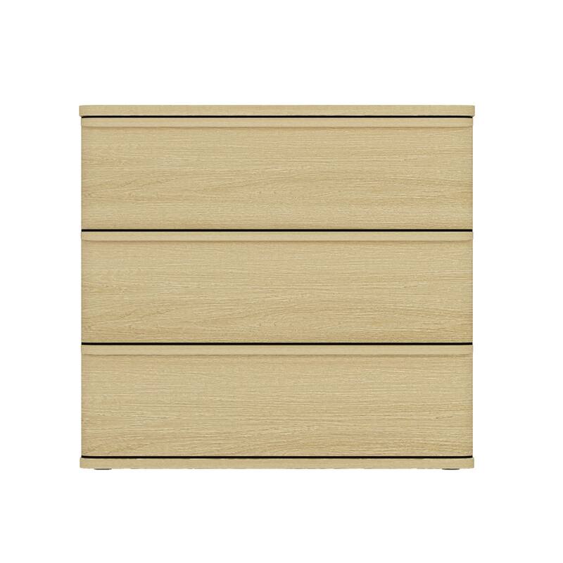 Natural Oak 3-Drawer Nightstand with Horizontal Wood Drawer Pulls - Oak