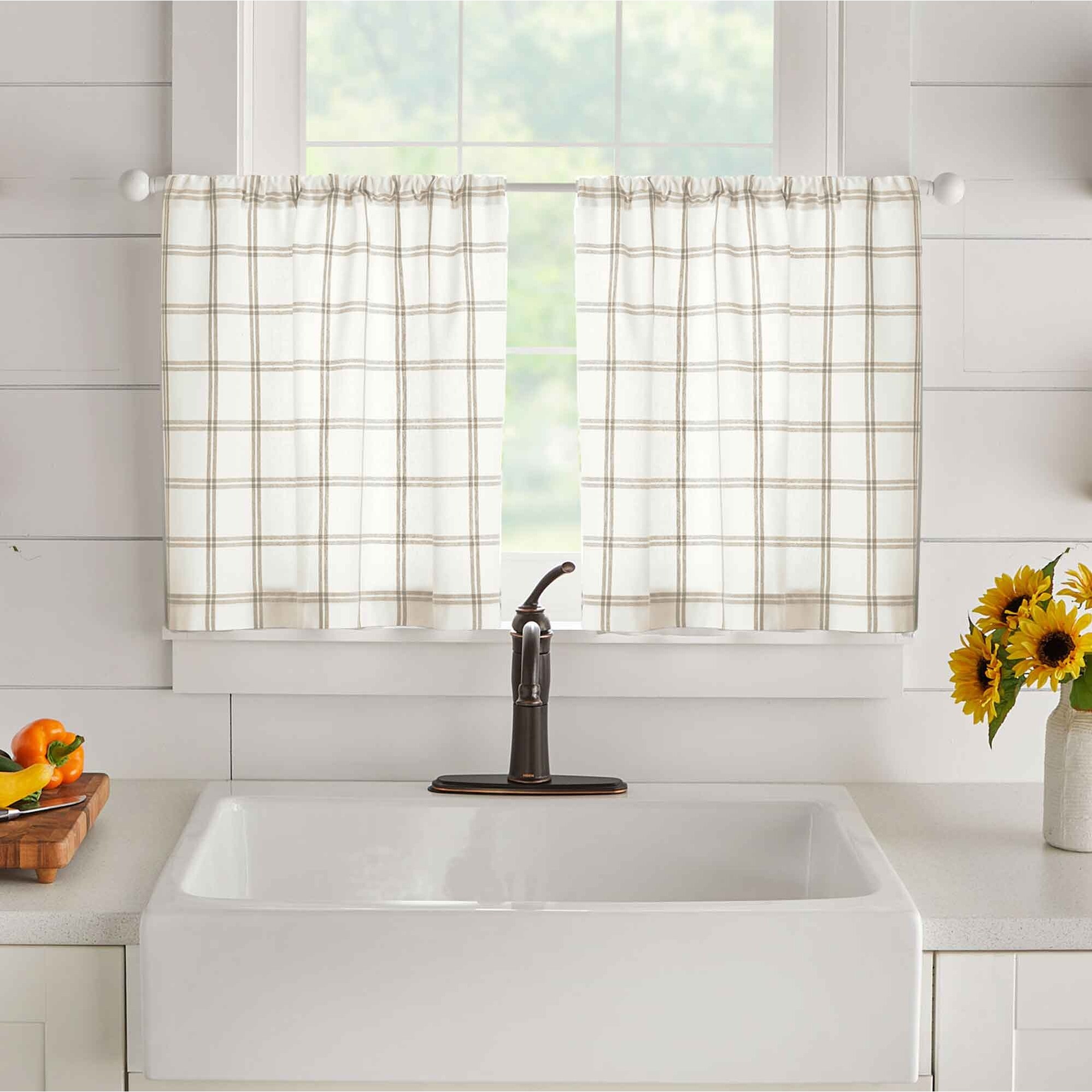 Farmhouse Living Double Windowpane Plaid Kitchen Tier Set