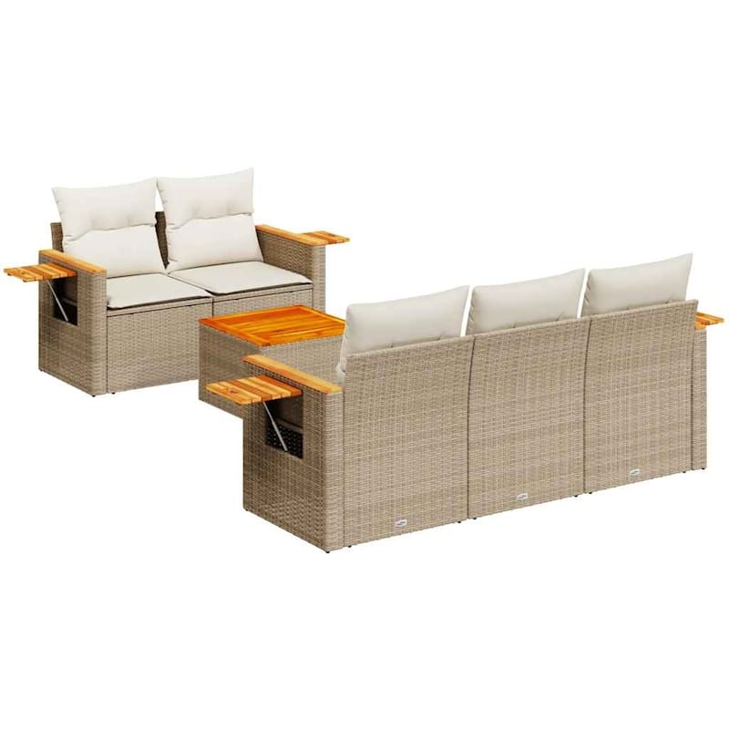 vidaXL Patio Sofa Set with Cushions Outdoor Furniture 6 Piece Poly Rattan