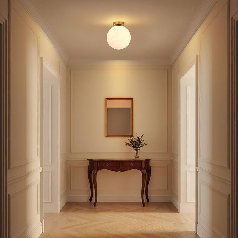 1-Light Modern 3D Printed Moon Plastic Gold Flush Mount Ceiling Light for Bedroom - 9.8 in. W x 10.6 in.H