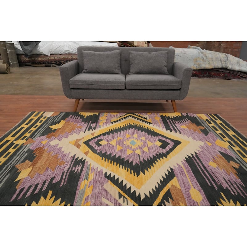 Hand Woven Oriental 100% Wool Carpet Southwestern Tribal Purples Kilim Area Rug - 8' 1'' X 6' 0''