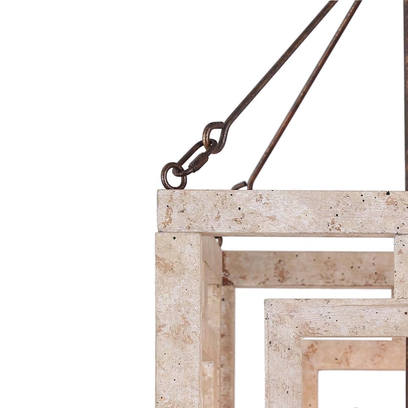 Modern Farmhouse 4-Light Pendant Wood Rustic Square Island Lights - W 13.5" x D 13.5" x H 26"