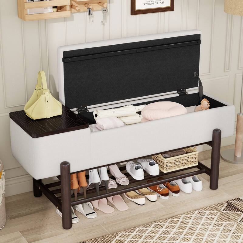 Modern 47.2" Upholstered Storage Bench with Hidden Compartment for Entryway and Living Room