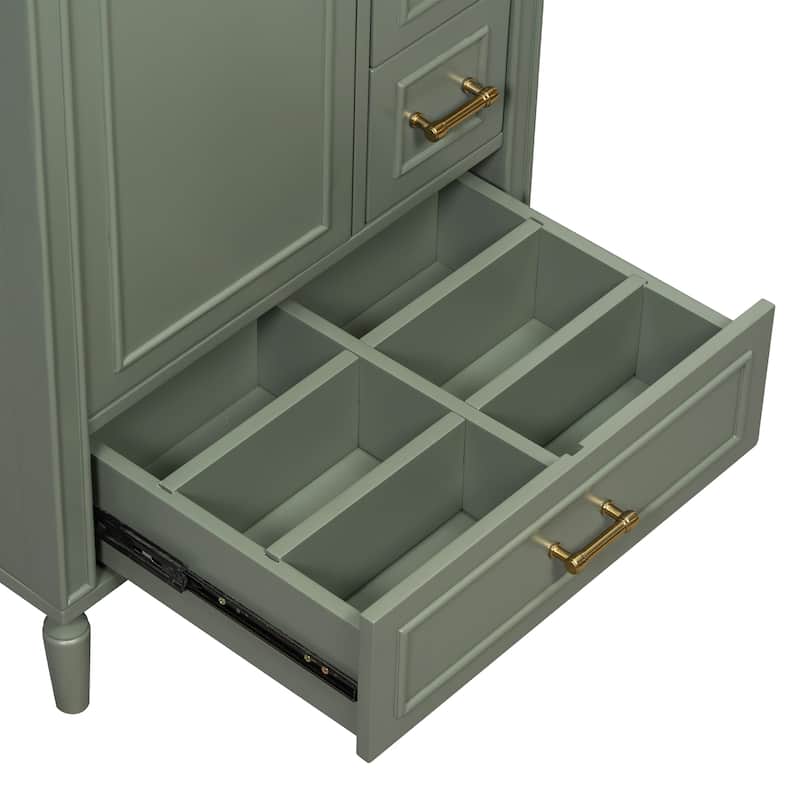 24" Modern Bathroom Vanity with Ceramic Sink - Soft-Close Door, 3 Drawers & Gold Handles