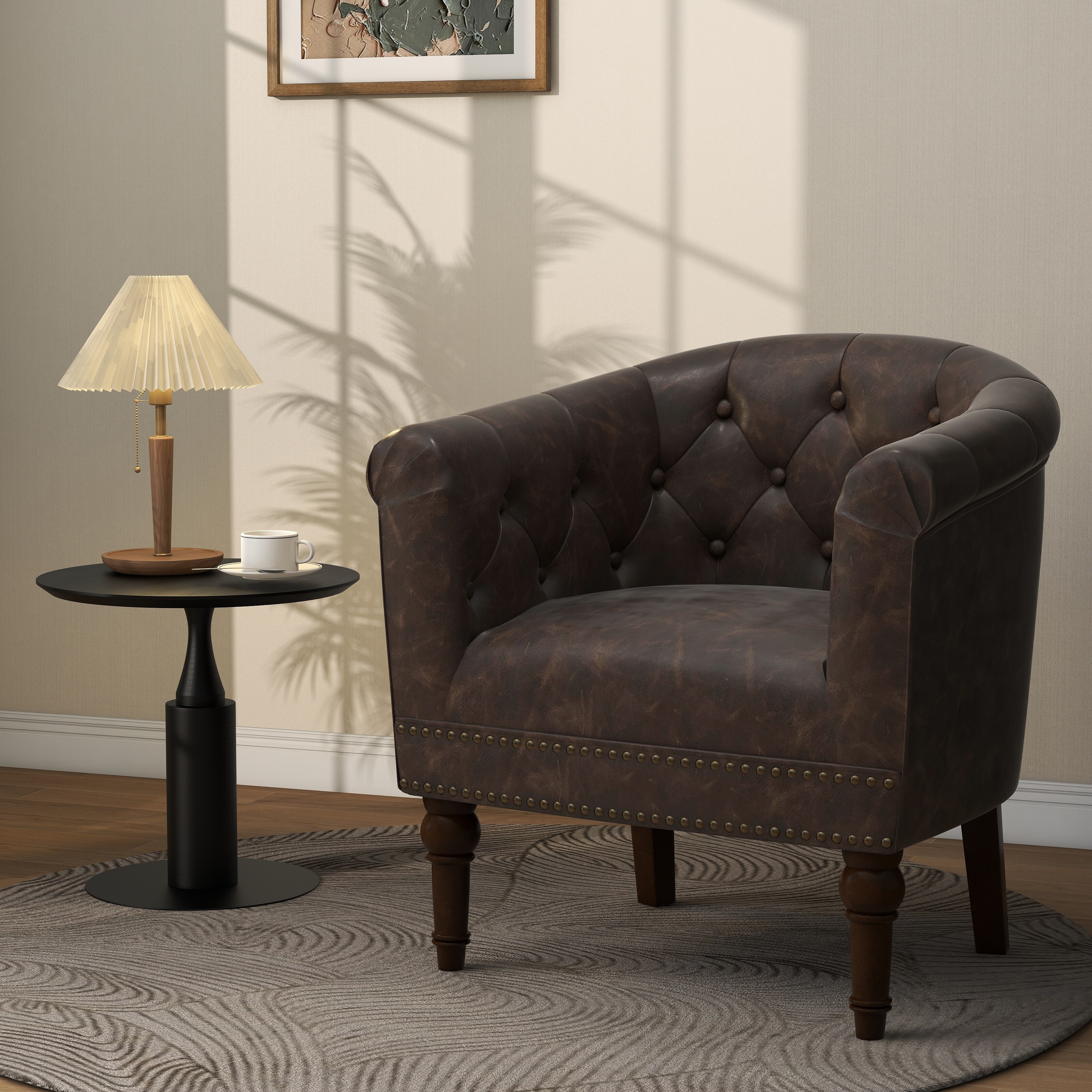 Tufted leather on sale barrel chair