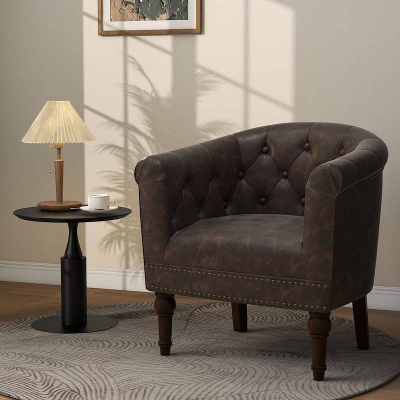 Contemporary PU Leather Tufted Barrel Accent Chair
