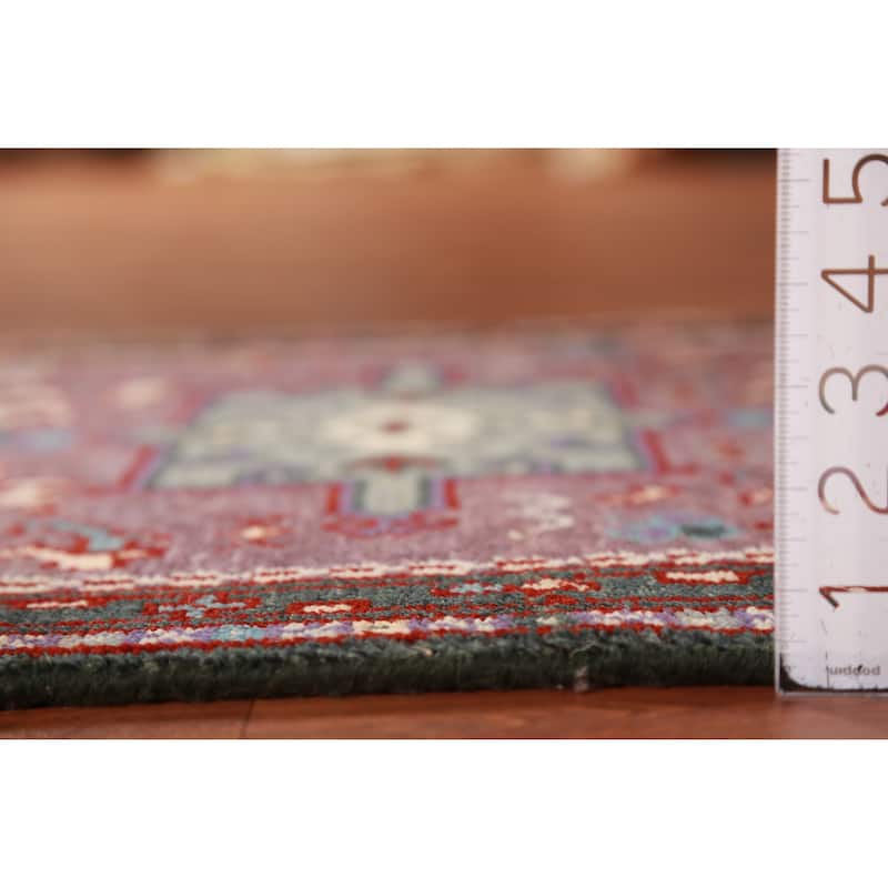Hand Knotted Oriental 100% Wool Carpet Transitional Geometric Purples Khotan Runner Rug - 9' 10'' X 2' 7''