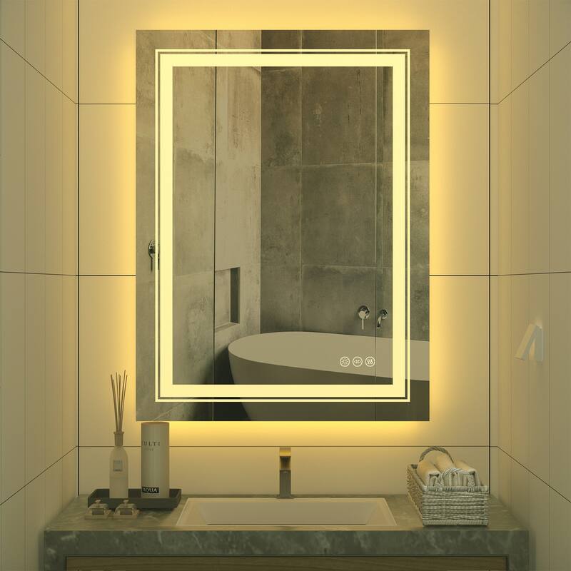 Large Rectangular Frameless Anti-Fog LED Wall Bathroom Vanity Mirror - 32'' x 24''