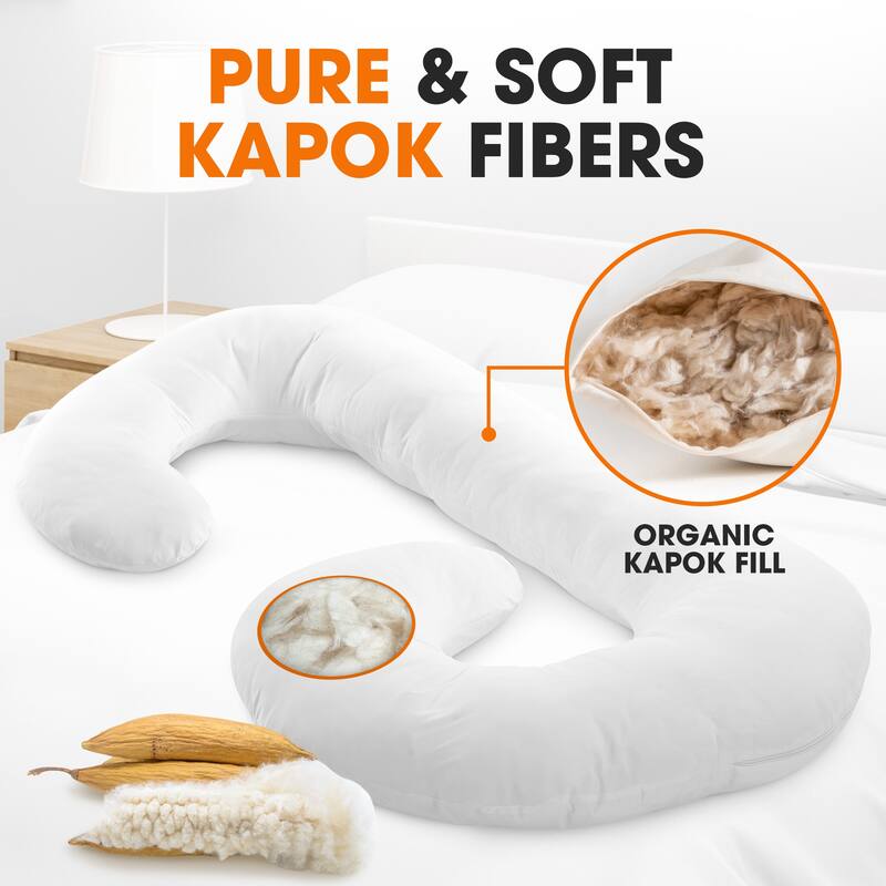 Cheer Collection J-Shape Kapok Pregnancy Body Pillow with Washable Cover