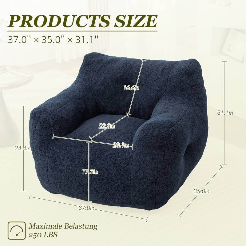 HOMEFUN Teddy Fabric Upholstered High-Density Foam Bean Bag Sofa Chair with Armrests