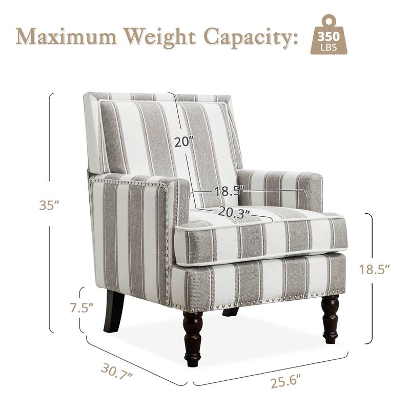 Modern Fabric Accent Chair with Upholstered Armrest Wooden Legs and Pillow for Living Room